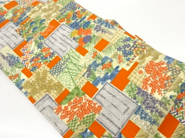 JAPANESE NAGOYA OBI / CHIRIMEN / KINSAI / SHIKISHI PATTERN